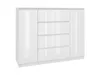 A white, glossy dresser or cabinet with four drawers and a side cabinet, shown against a white background. Produktbild-Vorschau