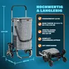 A marketing image showing a shopping trolley with its features highlighted by text overlays and diagrams. Anteprima dell’immagine prodotto