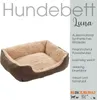 A dog bed with descriptive text and a logo. Produktbild-Vorschau