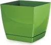 A green square planter with a matching saucer, presented on a white background. Anteprima dell’immagine prodotto