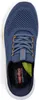 A top-down view of a blue Skechers slip-in sneaker. Voir les images du produit