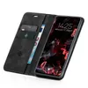 A black flip-style phone case with a smartphone inside, showing the lock screen. Produktbild-Vorschau