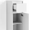 A close-up view of a white cabinet with an open drawer and an open door. Anteprima dell’immagine prodotto