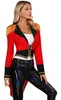 A woman is modeling a red, black, and gold circus director-style jacket with black leggings. Anteprima dell’immagine prodotto