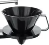 A close-up shot of a black coffee filter cone with a handle, part of a coffee machine. Produktbild-Vorschau