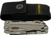 A Leatherman multi-tool and its black fabric sheath are displayed against a white background. Produktbild-Vorschau