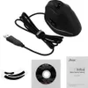 A black wired vertical gaming mouse with its accessories, including a CD and instructions. Produktbild-Vorschau