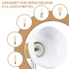 A close-up view of a white lamp shade interior, with several different E14 light bulbs displayed in circular cutouts around it, and text indicating suitability for various E14 bulbs. Voir les images du produit