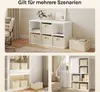 Collage of images showing storage boxes in different home settings, including a shelf unit, a closet, and a living room. Produktbild-Vorschau
