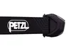 A close-up side view of a black headlamp strap with the Petzl logo and a black headlamp attached. Produktbild-Vorschau