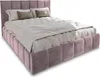 A pink upholstered bed with two pillows and a white duvet. Produktbild-Vorschau