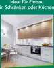 A modern kitchen with white cabinets and wooden upper cabinets, featuring integrated lighting. Produktbild-Vorschau