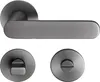 A set of door hardware, including a door handle and two rosettes, displayed against a white background. Produktbild-Vorschau