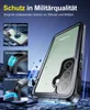 A protective phone case is shown with close-up diagrams illustrating its features. Produktbild-Vorschau