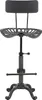 A black and silver industrial-style bar stool with a tractor seat design and adjustable height. Voir les images du produit