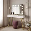 A modern vanity table with a lighted mirror and a stool in a well-decorated room. Náhled obrázku produktu