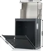 A dark gray mailbox with an open front door and a silver lid is shown against a white background. Dimensions are indicated with dashed lines and text. Produktbild-Vorschau