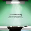 A kitchen range hood with LED lighting illuminating a frying pan on a stovetop, with steam rising. Produktbild-Vorschau