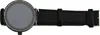 A close-up, top-down view of a black smartwatch with a crystal-embellished bezel and a black leather strap. Podgląd zdjęcia produktu