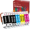 A box of ink cartridges with several cartridges laid out in front of it. Produktbild-Vorschau