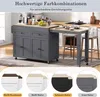 A kitchen island with an extended countertop and stools, showcasing different color options. Voir les images du produit