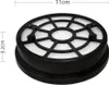 A round black vacuum cleaner filter with a white filter material inside, shown from a slightly elevated angle. Dimensions are indicated with measurement lines and text. Produktbild-Vorschau