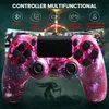 A video game controller with a galaxy-like pattern, set against a dark, atmospheric background with imagery of game characters. Produktbild-Vorschau