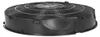 A black circular carbon filter for a cooker hood, shown from a side-angle. Produktbild-Vorschau
