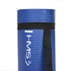 A close-up of a rolled-up blue yoga mat with a black strap and white text. Voir les images du produit