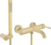 A gold-colored bathtub faucet with a handheld showerhead, presented against a white background. Produktbild-Vorschau