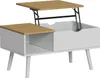 A white and wood lift-top coffee table with storage. Voir les images du produit