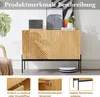 A wooden sideboard with black metal legs is displayed in a room, with close-up shots of its features below. Anteprima dell’immagine prodotto