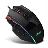 A black gaming mouse with RGB lighting is shown from a diagonal angle against a white background. Podgląd zdjęcia produktu