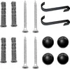 A collection of bathroom shelf hardware, including wall anchors, screws, and hooks, arranged on a white background. Produktbild-Vorschau