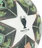 A close-up view of a football with intricate patterns and logos. Produktbild-Vorschau