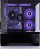 A gaming computer case with internal components illuminated by purple LED lights. Produktbild-Vorschau