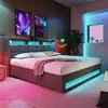 A modern bedroom with a bed illuminated by colorful LED lights. Produktbild-Vorschau