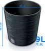 A black textured round planter with dimensions and volume indicated. Anteprima dell’immagine prodotto