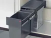 A pull-out trash bin system with two compartments, partially extended from a cabinet. Produktbild-Vorschau