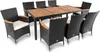 A patio dining set with a wooden table and eight rattan chairs, displayed on a white background. Náhled obrázku produktu