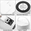 A collage of four close-up images showing different features of a portable electric kettle. Produktbild-Vorschau