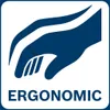 A graphic representing an ergonomic hand gesture with the word ERGONOMIC below it. Anteprima dell’immagine prodotto