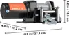 A close-up view of a winch with dimensions indicated by measurement lines and text. Voir les images du produit