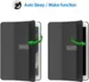 Two images showing an iPad case in closed and open positions, illustrating the auto sleep/wake function. Produktbild-Vorschau