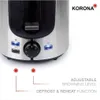 Close-up of a KORONA toaster with illuminated buttons and a dial, with marketing text and a logo. Produktbild-Vorschau