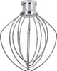 A close-up, studio shot of a silver wire whisk attachment for a stand mixer. Produktbild-Vorschau