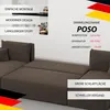 A sectional sofa displayed in a room with marketing text overlays. Voir les images du produit
