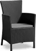 A black wicker chair with a gray cushion, shown from the front. Produktbild-Vorschau