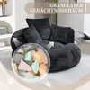 A dark gray beanbag chair with pillows, with a close-up inset showing colorful foam pieces. Podgląd zdjęcia produktu
