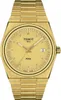 A close-up, front-facing studio shot of a gold Tissot PRX watch against a white background. Produktbild-Vorschau